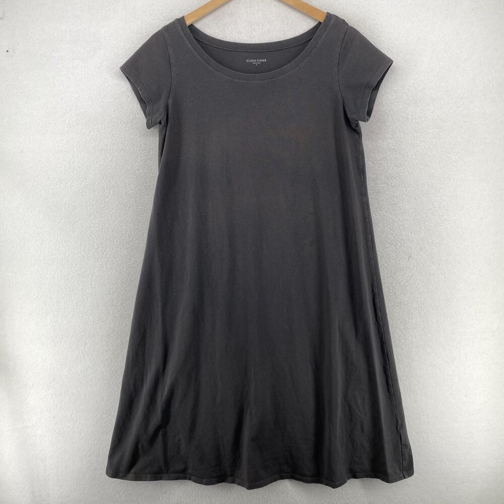 EILEEN FISHER Dress S Organic Cotton Stretch Jersey Tunic Short Sleeve Gray USA